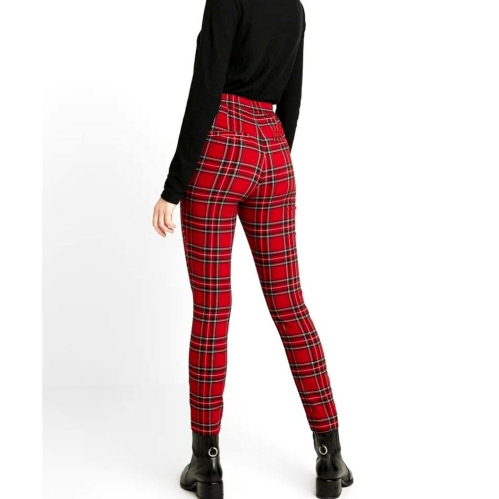 size XS slim Hollister ultra high‎ rise waist tartan plaid red pants jeggings